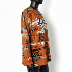 Women Long Sleeveless T Shirt GSM Premium Cotton Jersey <b>Rust</b> Brown Graphic All Over Print Custom Logo long sleeve shirt Cotton - Product Image 3