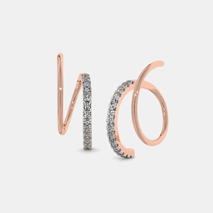 Pendientes de Aro en Oro Rosa con Diamantes Redondos de Corte Brillante, Diseño Geométrico Minimalista para Mujer, Uso Diario - Product Image 1
