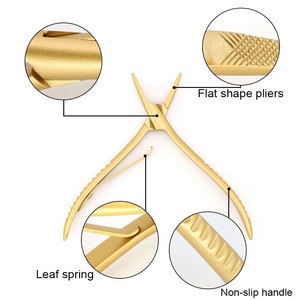 Pince professionnelle pour extensions de cheveux, plaquée or, pour application de mèches, forme plate avec dents pour perles et dreadlocks - Product Image 6