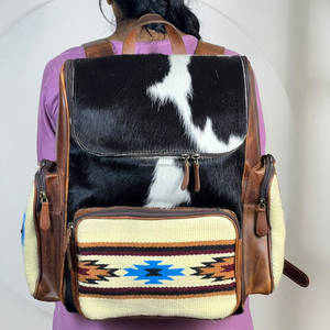 Sac à dos vintage en cuir de vachette véritable style western, motif aztèque, grande capacité, style selle, pour ordinateur portable et voyage - Product Image 3