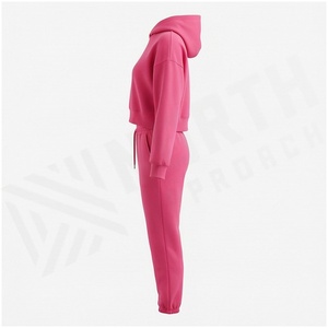 Women <b>Pink</b> Hooded <b>Sweatshirt</b> & Jogger Pants Set Casual Solid Color Full Sleeve Tracksuit Autumn Wear 100% Cotton Loose Fit - Product Image 3