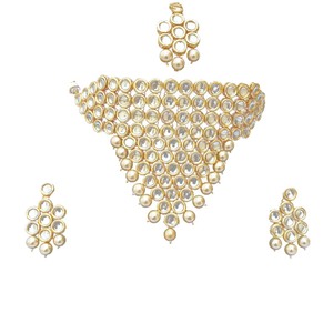 Collier choker indien classique pour femme, pour mariage, fiançailles, anniversaire, fête, vert, cristal traditionnel, Kundan, fausse perle, alliage d'or, cadeau - Product Image 3
