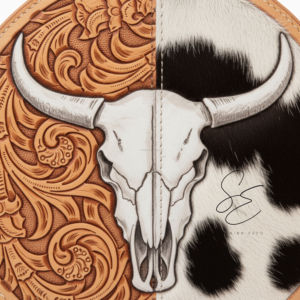 Bolso de cuero repujado con calavera de toro y pelo, estilo bohemio para mujer, bandolera, bolso de hombro estilo western, bolso tipo cantina redondo - Product Image 3