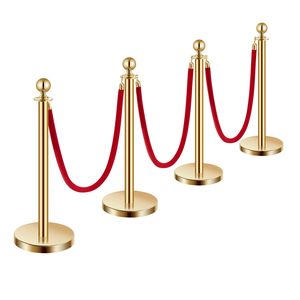 Set di 4 Barriere di Controllo Folla con Corde in Velluto e Pali in Acciaio Inox, 3 Pali Rossi in Velluto, Attrezzatura per Ristoranti e Hotel - Product Image 4