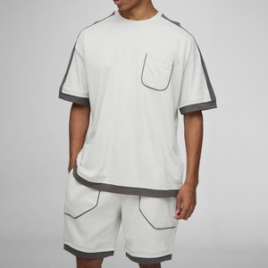 Conjunto de Camiseta para Hombre, Elegante, de Mezcla de Algodón, Dos Piezas, Ropa Casual, Deportiva, para el Hogar, Ligera, de Tela Suave, para Uso Diario - Product Image 1