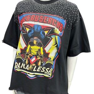 Wholesale Custom Your Brand Logo Rhinestone <b>Tshirt</b> Blank Men T Shirt Plain Casual Men's 100% cotton T-shirt for men loose fit - Product Image 1