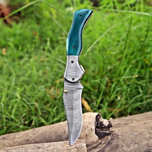 Navaja de Bolsillo Plegable de Acero de Damasco Forjado a Mano de Grado Industrial con Bloqueo Liner Lock para Caza, Actividades al Aire Libre y EDC, Mango Personalizable - Product Image 4