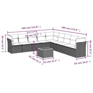 Ensemble de canapés de patio en polyrotin noir, 10 pièces, avec coussins, ensembles de jardin - Product Image 3