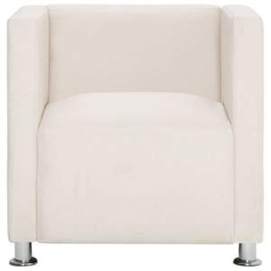 Fauteuils rembourrés en polyester crème avec structure en bois et pieds chromés pour salon - Product Image 3