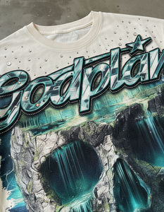 Camiseta de manga larga de doble capa con estampado gráfico DTG para hombre, con pedrería, corte holgado, de algodón grueso, estilo streetwear. - Product Image 3