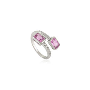 Bague Bypass en Or Blanc 14K Pur avec Saphir Rose et Diamant, Design Très Attrayant, Fait Main, Cadeau pour Femme, Fournisseur de Bijoux - Product Image 3