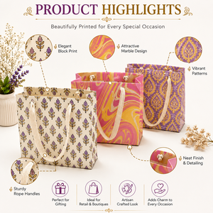 Bolsas de Regalo de Papel con Estampado Artesanal, Bolsas de Embalaje Impresas a Mano para Compras en Boutiques y Manualidades - Product Image 5