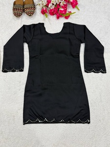 <b>Women's</b> Black Roman Silk <b>Kurta</b> With White Palazzo Pants Loose Fit Casual Wear Indian Pakistani Style All Seasons - Product Image 3