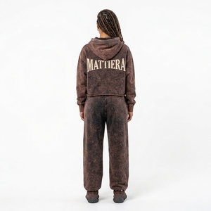 Conjunto Deportivo Informal de Dos Piezas para Mujer, Sudadera con Capucha Extra Grande Color Marrón Lavado y Pantalones Deportivos - Product Image 2