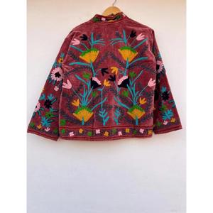 Indian Velvet Suzani Embroidery Cotton Knitted Button Reversible Winter <b>Women's</b> Boho Kimono Coat Gift Her - Product Image 2