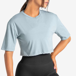Camiseta Corta de Cuello Redondo para Mujer, 100% Algodón, Holgada, con Hombros Caídos, Transpirable, Ecológica, Personalizada, Estilo Urbano - Product Image 1