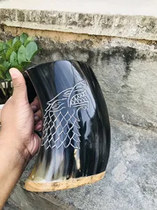 Handcrafted Buffalo Horn Viking Drinking Mug with Customized Logo | Natural Horn <b>Beer</b> Tankard & Drinkware Factory Direct Price - Product Image 2