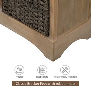 Gabinete de Almacenamiento Rústico de Dos Cajones con Cuatro Cestas Clásicas de Ratán para Decoración de Comedor, Entrada o Sala de Estar - Product Image 6
