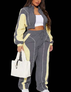 Ensemble 2 pièces de survêtement coupe-vent pour femme, haute qualité, attrayant, pour l'hiver, avec logo personnalisé et couleurs contrastées, OEM - Product Image 3
