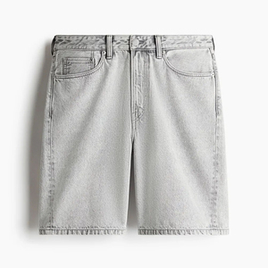 Men's Light Grey Denim Shorts Mid Waist <b>Elastic</b> Closure Casual Style With Pockets Breathable Cotton Fabric - Product Image 5
