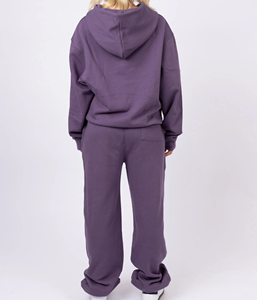 Ensemble de survêtement 2 pièces pour femme, violet, oversize, à épaules tombantes, en molleton uni, avec sweat à capuche et pantalon de jogging à revers côtelés, élégant - Product Image 3