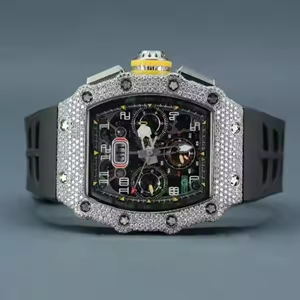 Reloj VVS de Lujo, 20mm, Analógico, con Correa de Cristal, Adornado con Diamantes Moissanite, Estilo Hip Hop, Correa de Goma, Caja Cuadrada Antigua de Acero Inoxidable - Product Image 1