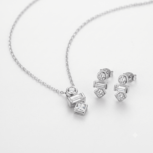 Geometric Zircon <b>Necklace</b> <b>Earring</b> <b>Set</b> Fine Jewelry 925 <b>Silver</b> Princess Cut Bezel Setting Minimalist Women's <b>silver</b> <b>necklace</b> - Product Image 1