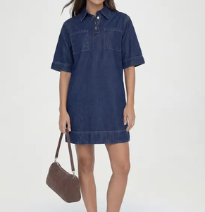 Wholesale <b>Womens</b> Oversized Denim <b>Tunic</b> <b>Dress</b> Apparel Manufacturer Clothing Supplier Fashion Boutique Custom Sizes Factory Direct - Product Image 1