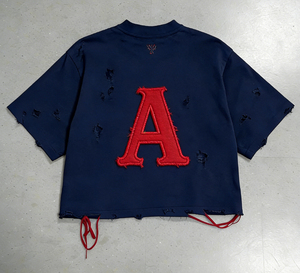 T-shirt court oversize rouge avec imprimé lettre A floquée blanche sur le devant, manches courtes, col rond, style streetwear, haut en jersey de coton pour homme - Product Image 4