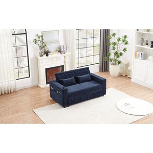 61.4\" Modern Blue Sleeper <b>Sofa</b> <b>Bed</b> <b>Pull</b>-<b>Out</b> Convertible Loveseat with Adjustable Backrest for Living Room - Product Image 4