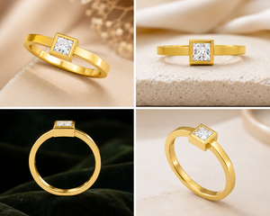 Bague de fiançailles en or jaune massif 9 carats avec diamant taille princesse, bague solitaire classique en or jaune pour femme - Product Image 3
