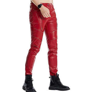 Pantalon en cuir pour homme, coupe droite, taille mi-haute, léger, respirant, écologique, couleur unie, pour usage décontracté, très vendu - Product Image 1