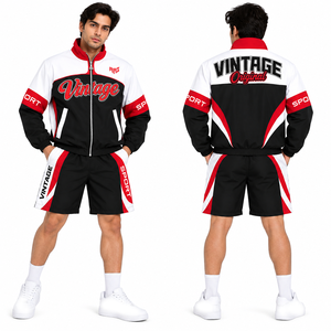 Veste à capuche et short en nylon athlétique Y2K Streetwear pour hommes, coupe-vent color block avec logo brodé personnalisé - Product Image 5
