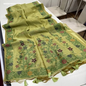 Sari en coton Muga de qualité supérieure, doux, avec bordure tissée à motifs dispersés, et pallu Jamdani tissé en Resham – Mode féminine - Product Image 1