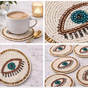 Handmade Glass <b>Beads</b> Square <b>Coasters</b>-Classic Design Polyester Backing (4x4 Inch) MS HANDICRAFT Portable Customized Church - Product Image 6