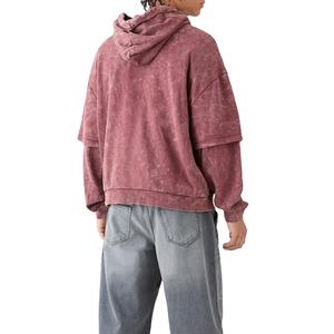 Streetwear Vintage en détresse lavage à l'acide à capuche pour hommes usine meilleure qualité Design hommes lavage à l'acide Double manches à capuche 2026 - Product Image 5