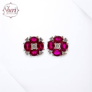 Pendientes de Diamantes con Corte Ovalado y Rubíes Naturales en Oro Blanco Sólido de 18K para Mujer, Marca Sheri Jewels - Regalo de Aniversario para Ella - Product Image 1