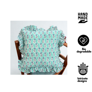 Funda de Almohada Cuadrada Boho Floral Hecha a Mano con Volantes, 100% Algodón Premium, Ecológica, Antibacteriana, Lavable y Personalizable - Product Image 3