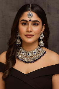 Women's Blue Crystal Brass Gold Plated <b>Crown</b> Jewelry Set Necklace Earrings <b>Ring</b> Rhinestone Statement Fashion Accessories Wedding - Product Image 1