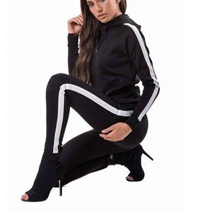 Women's <b>Black</b> Striped Tracksuit Full Sleeve Hooded Zipper Sporty Jogger Pants <b>Set</b> With Side Pockets Autumn Wear - Product Image 4