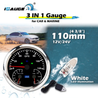 110mm 12V 24V électrique 3 en 1 GPS compteur de vitesse 0-120 KMH MPH tachymètre niveau de carburant blanc LED noir façade voiture jauge marine