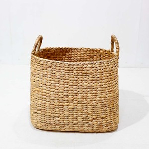 <b>Square</b> Rustic Water Hyacinth Eco-Friendly Handwoven Storage <b>Basket</b> & Belly Hamper with Handles - Product Image 1