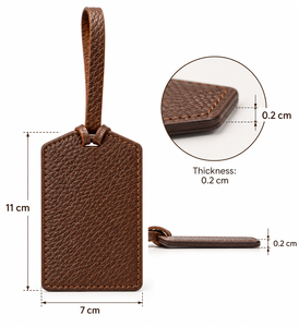 Étiquette à bagages en cuir véritable marron de Beena avec fenêtre pour carte nominative - Cadeau de luxe pour valise et bagages de voyage - Product Image 2