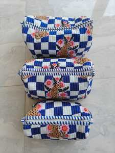 100% Pure Cotton Eco-friendly Cosmetic Pouches Set of 3 Quilted Design Travel <b>Makeup</b> Bag Water Resistant & Durable Travel <b>Case</b> - Product Image 2