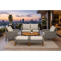 Ensemble de canapé d'extérieur contemporain en rotin imperméable avec coussins, table basse, rotin PE résistant aux UV, mobilier de jardin écologique