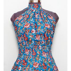 Robe d'été en coton imprimée à la main, robe à fleurs, col sans col, imprimé floral, robe longue maxi pour femme, idéale pour les fêtes - Product Image 3