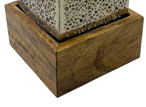 Modern Square Laser Cut Metal Incense Burner with <b>Wooden</b> <b>Block</b> Base Cutout Wire Design Arabic Bakhoor Holder Home Fragrance - Product Image 2