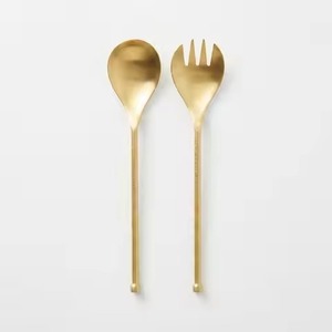 Ensemble de service à salade Glam Gold très vendu, fourchettes et cuillères en métal poli miroir, compatibles lave-vaisselle, couverts minimalistes - Product Image 1