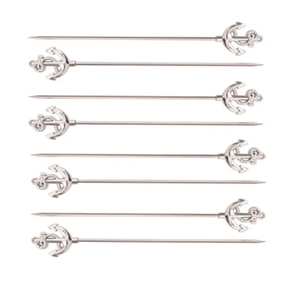 Piques à cocktail Anchor, assortiment de piques à cocktail haut de gamme, lot de 6 piques à cocktail Anchor argentées - Product Image 1