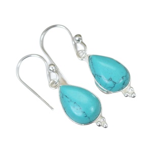 พลอยเทอร์ควอยซ์ธรรมชาติเครื่องประดับอินเดีย925เงินสเตอร์ลิงทำด้วยมือต่างหูห้อย - Product Image 1